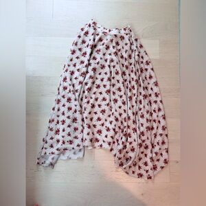 Joyfolie White Asymmetrical Skirt with Burgundy Floral Print